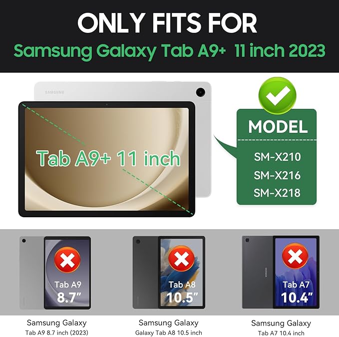 Case for Samsung Galaxy Tab A9+ 11 Inch 2023 Model (X210/X216/X218), Heavy Duty Shockproof Rugged Protective Case for Galaxy Tab A9 Plus Tablet (Alpine Green+Black)
