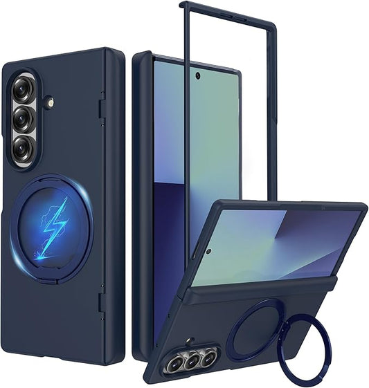 360° Rotatable Stand for Samsung Galaxy Z Fold 7 Case,Compatible with MagSafe, 16FT Mil-Grade Shockproof for Z Fold 7 Case 6.5"，Blue