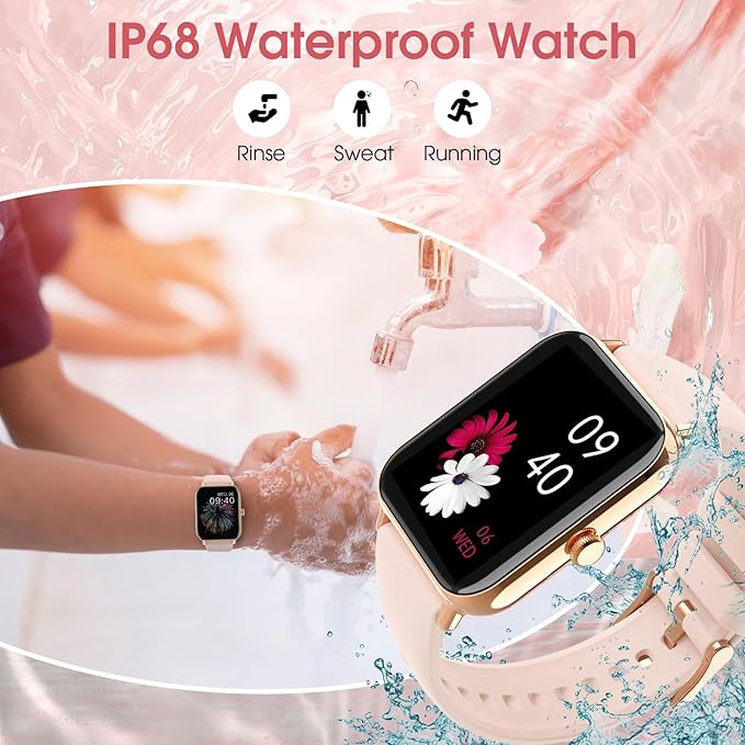 Smart Watch for Women(Answer/Dial Calls) 1.83" HD AI Voice Smartwatch with Fitness/Step Tracker/Heart Rate/Sleep/Stress Monitor, 120+ Sports Modes IP68 Waterproof for iOS/Android, Light Pink