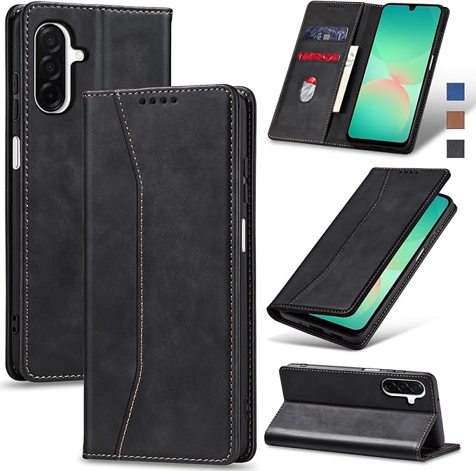 Jasonyu Flip Wallet Case for Samsung Galaxy A26 5G,Leather Magnetic Folio Cover with Card Holder,Kickstand - TPU Shockproof Durable Protective Phone Case,Black