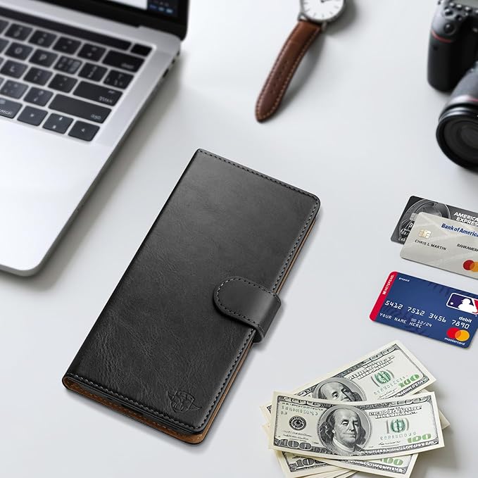 Wallet Case for Samsung Galaxy S25 5G Magnetic Flip Leather Folio Cover with RFID-Blocking Credit Card Holder, Women Men Protective Phone Case Compatible with Samsung S25, Black