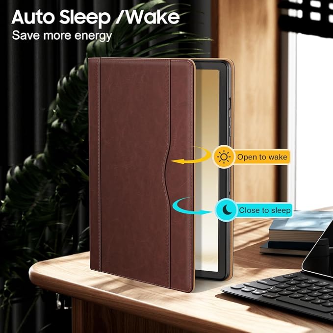 OKP Case for Samsug Galaxy Tab A9+ Plus 11 inch 2024(SM-X210/X216/X218), PU Leather Folio Cover with Multi-Angle Stand//Pen Holder, Auto Wake/Sleep Case for Galaxy A9+ 11" Tablet (Brown)