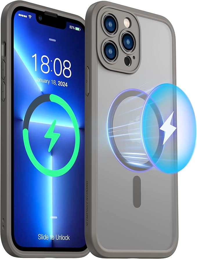 ImpactStrong Magnetic Guard Designed for iPhone 13 Pro Case [Camera Protection] [Military Grade Drop Tested] [Compatible with MagSafe] Slim Translucent Matte Phone Case (6.1") - Gray