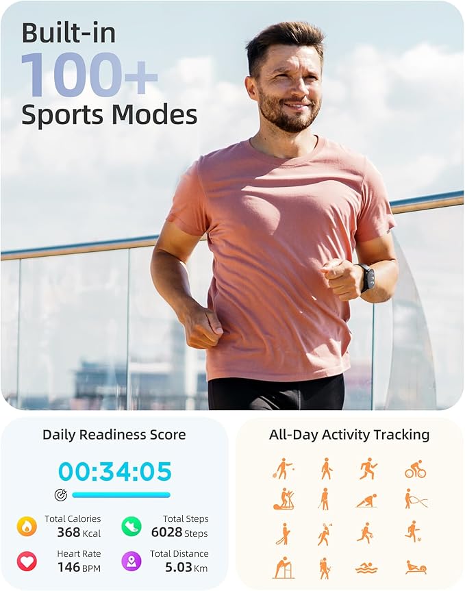 Parsonver Smart Watch for iOS and Android Phones(Answer/Make Calls), HD Screen Watches for Men Women, IP68 Waterproof Fitness Tracker Watch with Heart Rate Sleep Monitor, Steps Calories Counter, Black