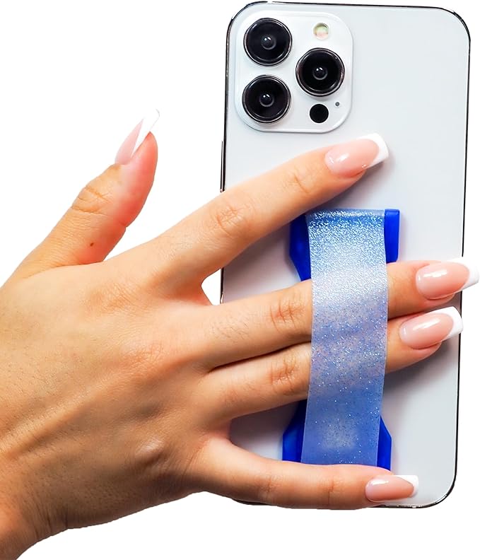 LOVEHANDLE PRO Premium Phone Grip - Silicone Phone Strap - Magnetic Phone Mount and Kickstand for Smartphone and Tablet - Sapphire Glitter Silicone