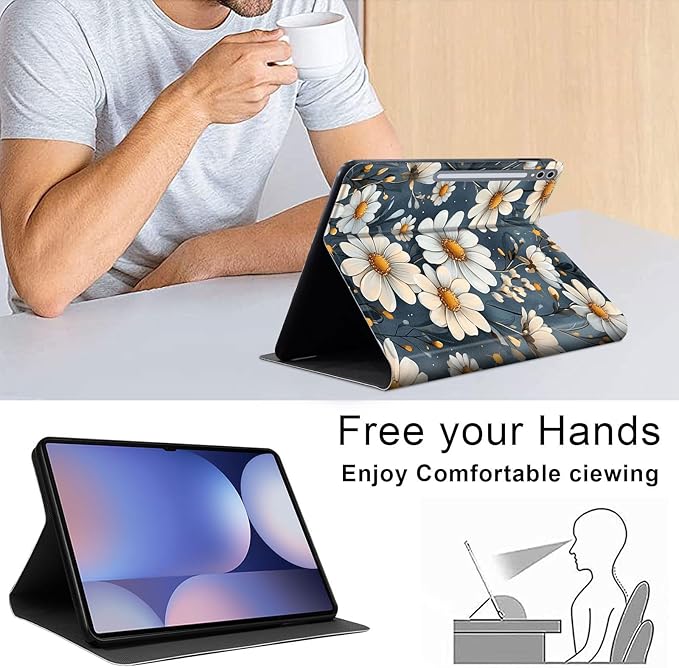 Case for Samsung Galaxy Tab S10 Plus/ S9 FE Plus/ S9 Plus 5G Tablet 12.4'', Slim PU Leather Stand Cover with Auto Wake/Sleep, Multi-Angle Viewing & Shockproof, Little Flower