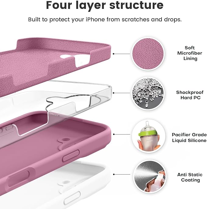 Vooii Compatible with iPhone 16 Case, Liquid Silicone Upgrade [Camera Protection] [Soft Anti-Scratch Microfiber Lining] Shockproof Phone Case for iPhone 16 6.1 inch - Lavender Purple