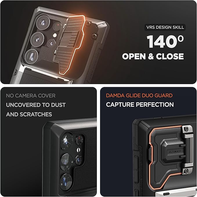 VRS DESIGN Damda Glide DuoGuard for Samsung Galaxy S24 Ultra Phone Case (2024), Premium Sturdy Fully Covered Camera Lens Protection Cover Card Holder Wallet Case (Logo Black)