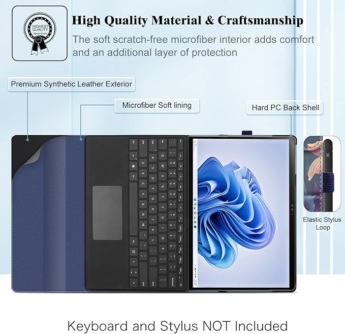 Fintie Case for 13 Inch Microsoft Surface Pro 11/10/9 - Multiple Angle Viewing Portfolio Business Cover with Pocket & Stylus Holder, Compatible with Type Cover Keyboard, Blooming Hibiscus