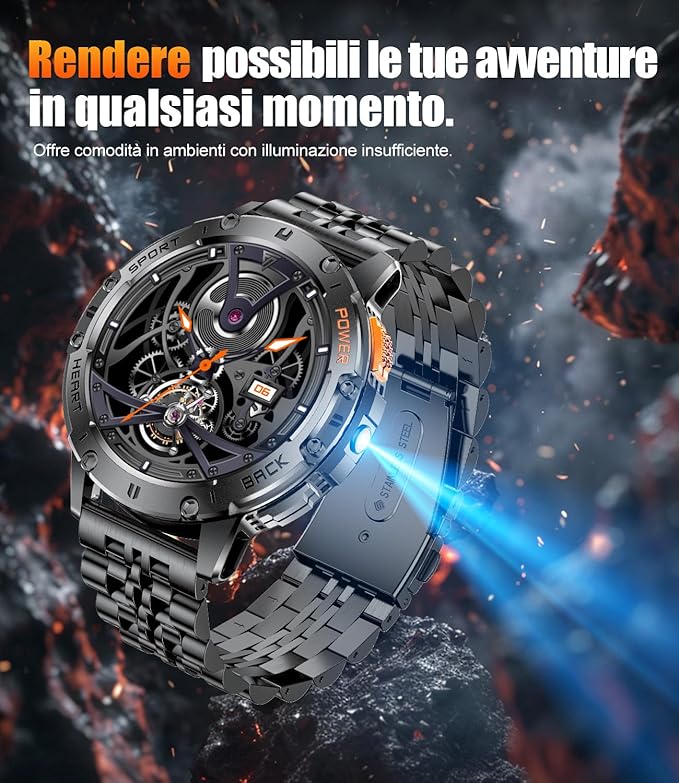 Smart Watch for Men(3 Straps),1,43'' AMOLED Military Smart Watch for Men with LED Flashlight/530mAh Large Battery/5ATM Waterproof,Fitness Tracker Smartwatch with Answer/Make Call