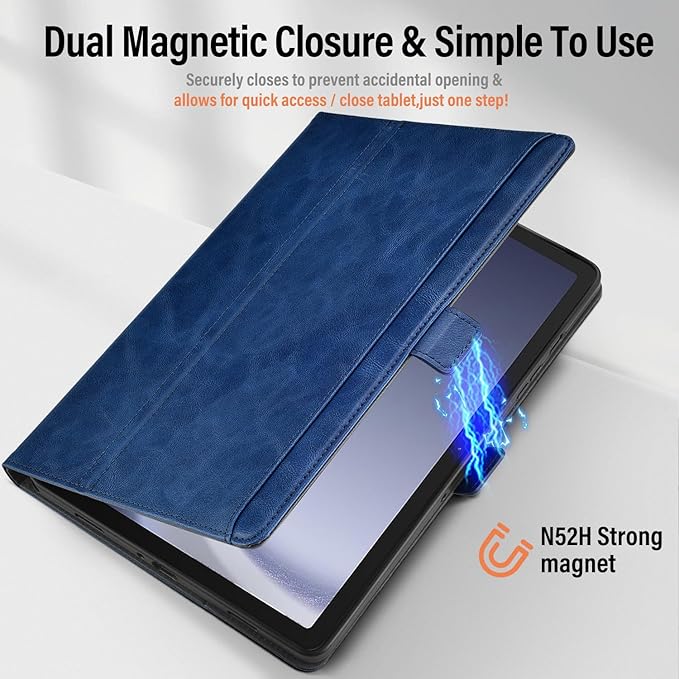 Handmade Case for Samsung Galaxy Tab A9 Plus/A9+ 5G Tablet 11 Inch 2023 SM-X210/SM-X216/SM-X218u with Pocket,Multi Angles,Magnetic Closure,Vegan Leather Folio Cover,Auto Sleep/Wake,Blue