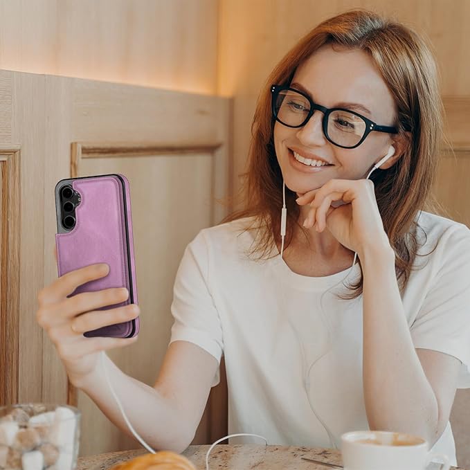 DJDUCK Designed for Samsung Galaxy S25 Case Wallet with Card Holder, [Magnetic Clasp Cover] [RFID Blocking Leather Protection] Shockproof Women Men Cases for Samsung S25 Light Purple