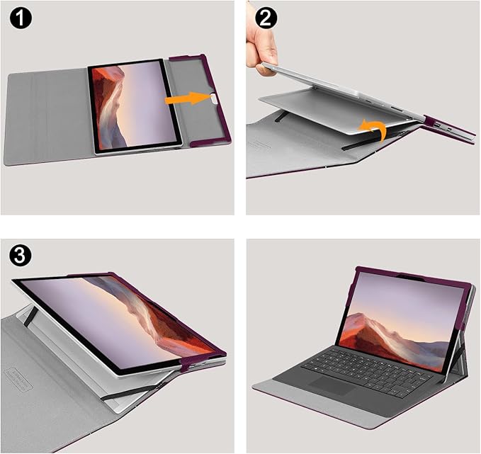 Fintie Case for 12.3 Inch Microsoft Surface Pro 7 Plus, Surface Pro 7/6/5/4/3 - Portfolio Business Cover with Pocket, Compatible with Type Cover Keyboard, Purple