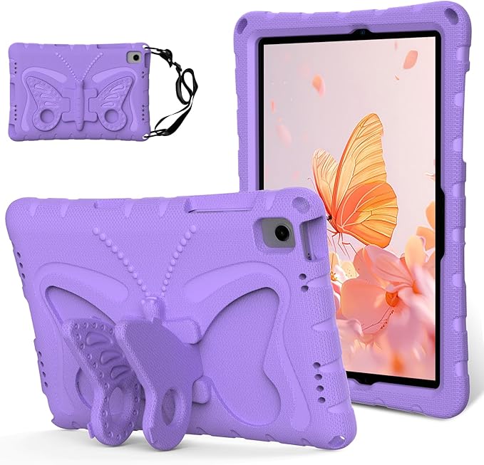 for Samsung Galaxy Tab A9 Plus 10.95" (2023) Case,with Butterfly Wings Kickstand,Detachable Shoulder Strap,EVA Material Light Weight Shockproof Kids Girl Tablet Case for Samsung A9+ (Purple)
