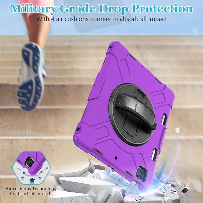 Case for iPad Pro 12.9 2022/2021/ 2020/2018: Cover for iPad Pro 12.9 6th/ 5th/ 4th/ 3rd Generation with Screen Protector- Stand- Pencil Holder- Handle- Shoulder Strap Purple