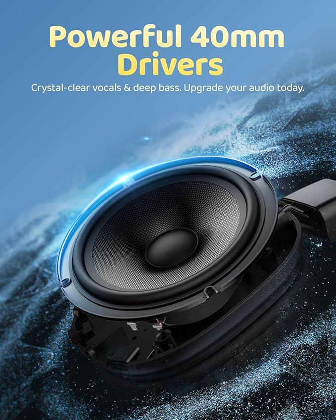 Kids Bluetooth Headphones, Over-Ear Wireless Headphones with Microphone, Safe-Volume 85dBA, Bluetooth 5.4, Foldable Lightweight and Comfortable, 50H Playtime, USB-C Charging, Black