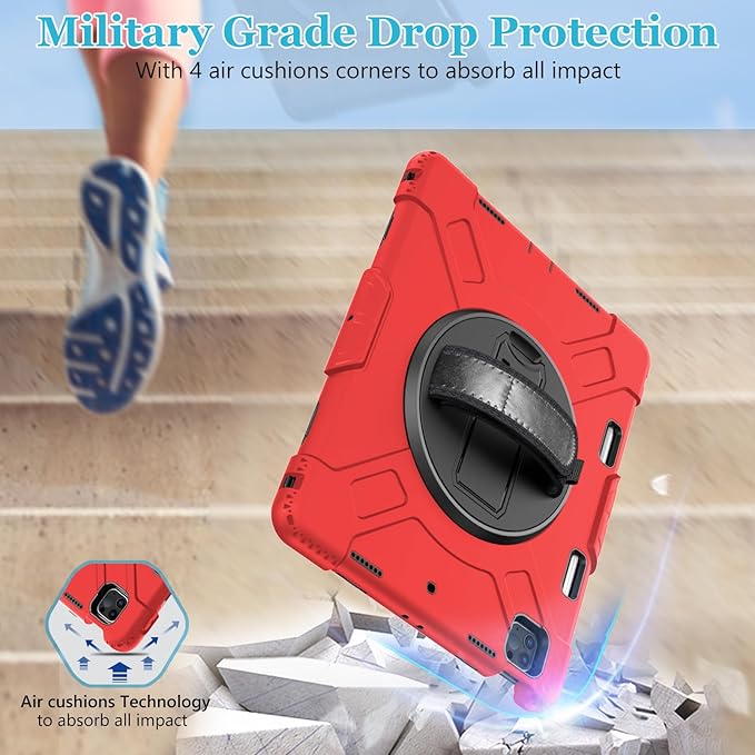 Case for iPad Pro 12.9 2022/2021/ 2020/2018: Cover for iPad Pro 12.9 6th/ 5th/ 4th/ 3rd Generation with Screen Protector- Stand- Pencil Holder- Handle- Shoulder Strap Red