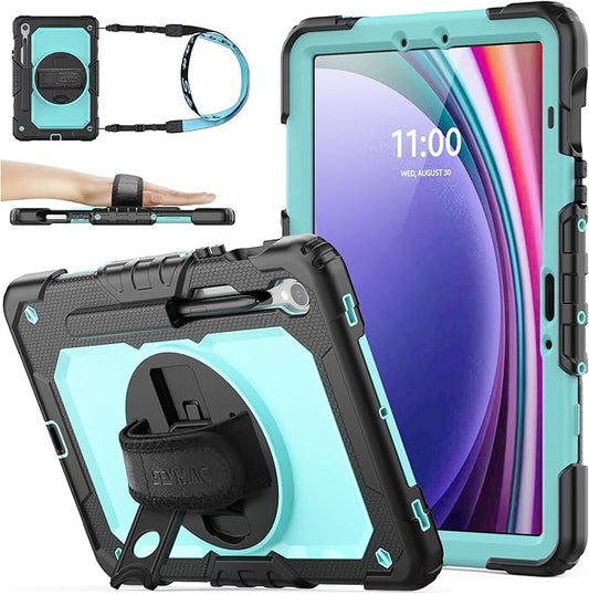 SEYMAC stock Case for Samsung Galaxy Tab S10 Lite / S10 FE / S9 FE 5G / S9 Tablet Case 10.9''/ 11'' Protective with Screen Protector, Pen Holder, 360 Rotate Stand, Hand Strap, Shoulder Strap, SkyBlue1