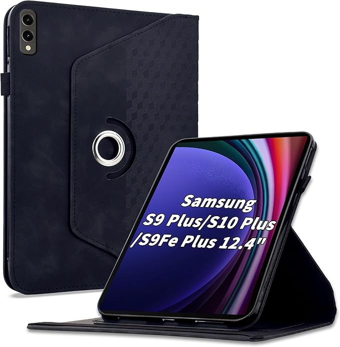 Case for Samsung Galaxy Tab S10 Plus 2024/ S9 Plus/S9FE Plus 12.4,360 Degree Rotating PU Leather Folio Protective Cover with Auto Sleep/Wake,Card Holder&Shoulder Strap for Woman Man, Black
