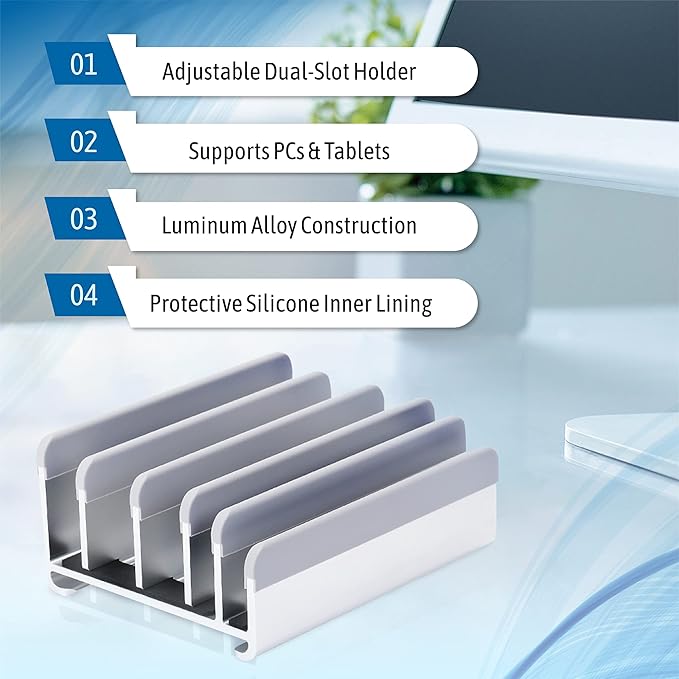 Elestoria Adjustable Laptop Stand - Fits 5 Devices, Modern Design, Tool Free Adjustment, Protective & Stable