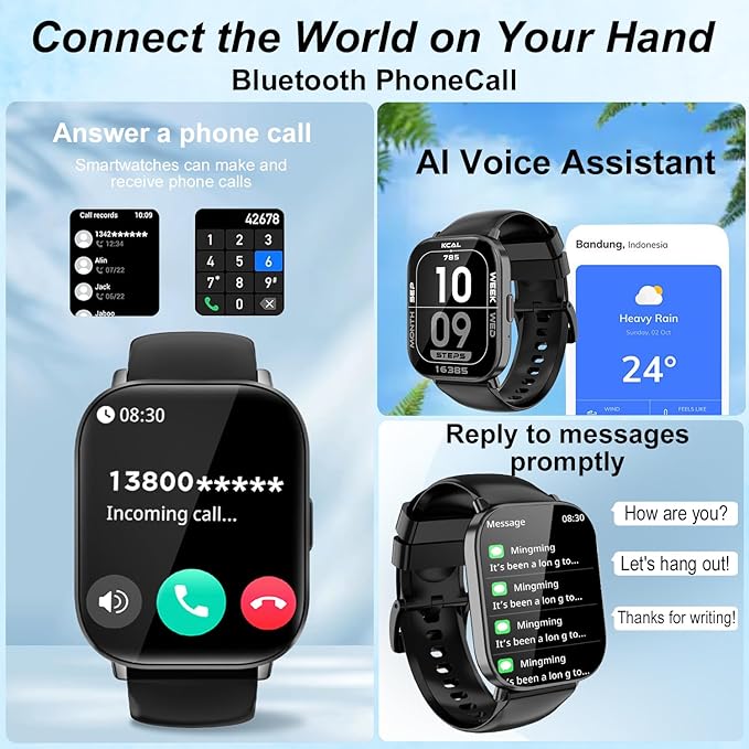 Smart Watch for Men and Women, 2.01-inch HD Touch Screen, 120+ Sports Modes/IP67 Waterproof/Heart Rate/Sleep Monitoring (Answer/Make Calls), for Android/iOS (Black)
