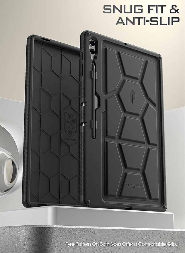 Poetic TurtleSkin Case for Samsung Galaxy Tab S10 Ultra (2024 Release) / S9 Ultra (2023 Release) 14.6 inch Case with S Pen Holder, Heavy Duty Shockproof Kids Friendly Protective Silicone Cover, Black
