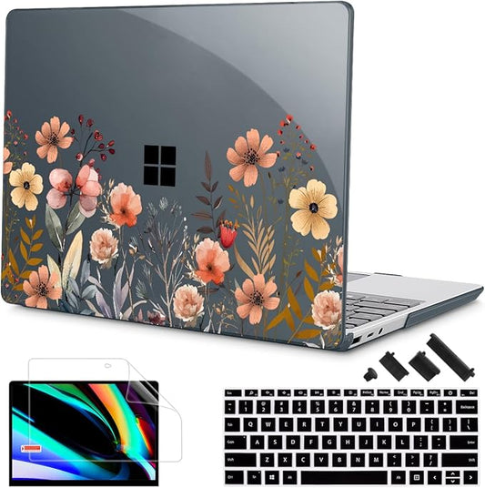 Tuiklol Case for 12.4 Inch Microsoft Surface Laptop Go 3/2 / 1 2023-2020 Releases, Plastic Hard Shell Case with Screen Protector and Keyborad Cover +Dust Plugs Model 2013/1943,Abstract Flower