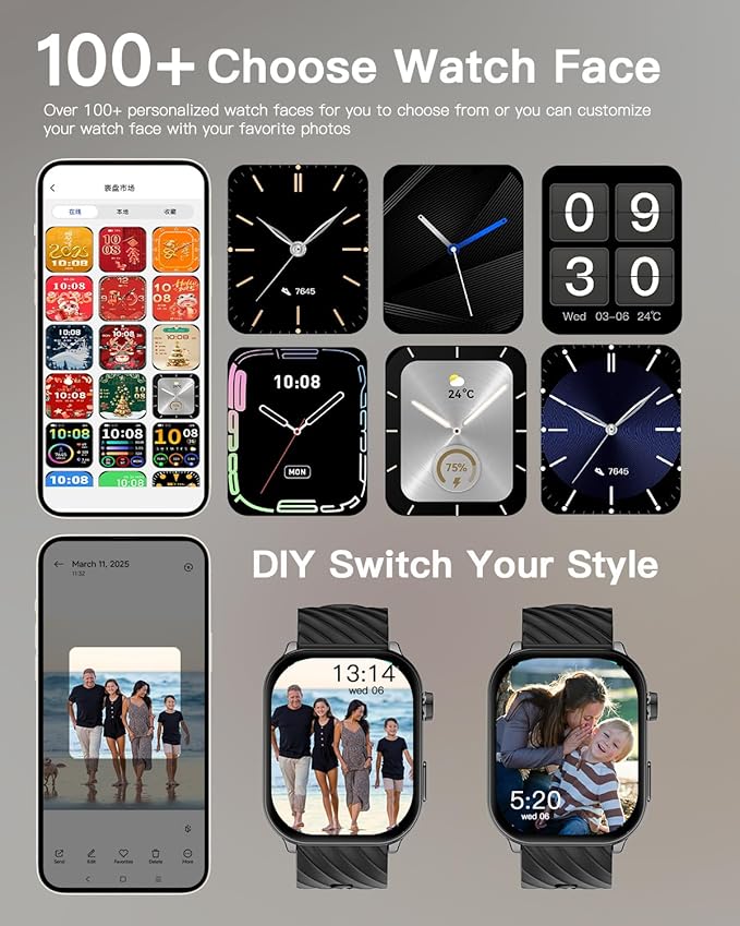 Smart Watch (Answer/Make Calls), 2.1" Curved AMOLED Screen Smartwatch for Men Women 100+ Sport Modes Fitness Watchs with Blood Oxygen/Sleep/Heart Rate Monitor, Smartwatch for Android & iPhone