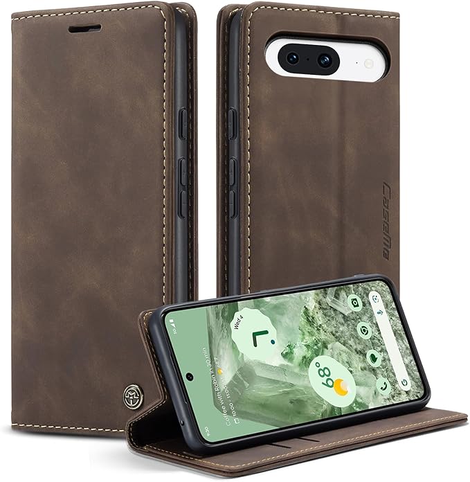 for Google Pixel 8A Case, Flip Wallet Leather Case with Card Holder Magnetic Closure Shockproof Kickstand Protective Phone Cases Cover for Pixel 8A, Coffee