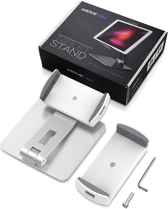 AboveTEK Business Kiosk Aluminum Tablet iPad Stand, 360° Swivel Tablet & Phone Holders for Any 4"-15.6" Display Tablets/Cell Phones/Portable Monitor, Sturdy for Store POS Office (Silver)