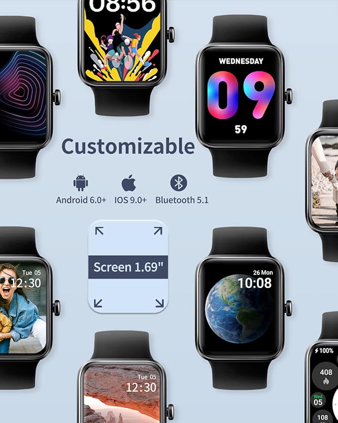 Smart Watch for Men Women Android iPhone, Alexa Built-in Fitness Watch with 1.8" LCD Screen & Bluetooth Call (Make/Answer), Heart Rate/SpO2/Sleep Monitor, 100 Sports, IP68 Waterproof Smartwatch