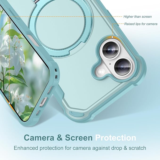 Compatible with iPhone 17 Case with Invisible Magnetic Ring Stand [Compatible with Magnetic] [Military Drop Protection] Shockproof Slim Hard Back Soft Edge Case 6.3 Inch, Blue
