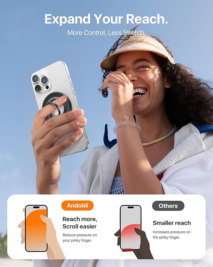 andobil [2025 3rd Gen] Magnetic Phone Grip for MagSafe [Sability Max] Stronger Two-Sided Magnet Cell Phone Ring Holder Compatible with MagSafe Accessories, iPhone 17 Pro Max Air 16 15 14 13 12, Black