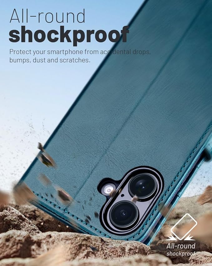 OCASE Compatible with iPhone 16 Wallet Case, PU Leather Flip Folio Case with Card Holders RFID Blocking Kickstand [Shockproof TPU Inner Shell] Phone Cover 6.1 Inch 2024, Peacock Blue