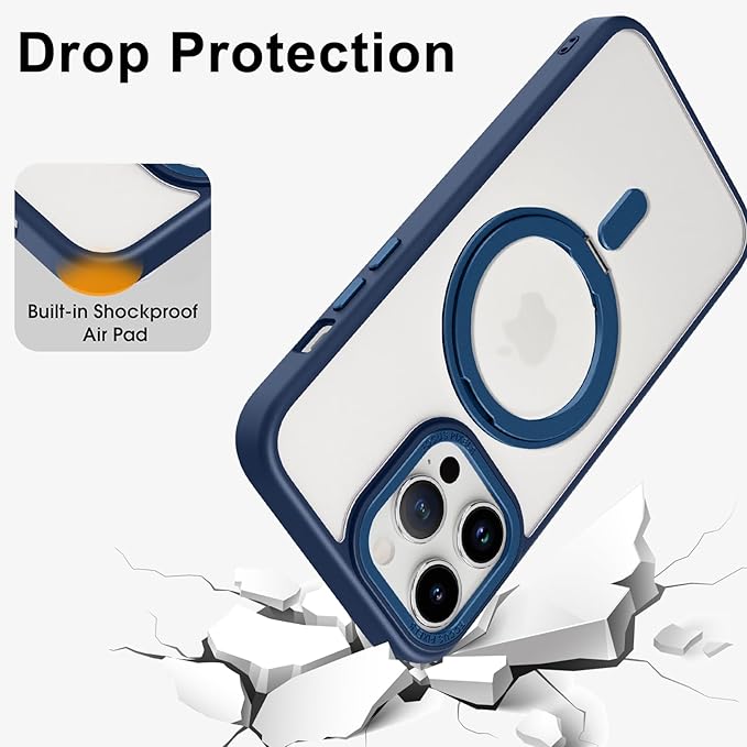 ZIYE Magnetic Case for iPhone 13 Pro Max Case with Stand [Compatible with MagSafe] Slim Shockproof Military Grade Heavy Duty Cover with 360 Rotatable Ring Kickstand for Women Men, Translucent Blue