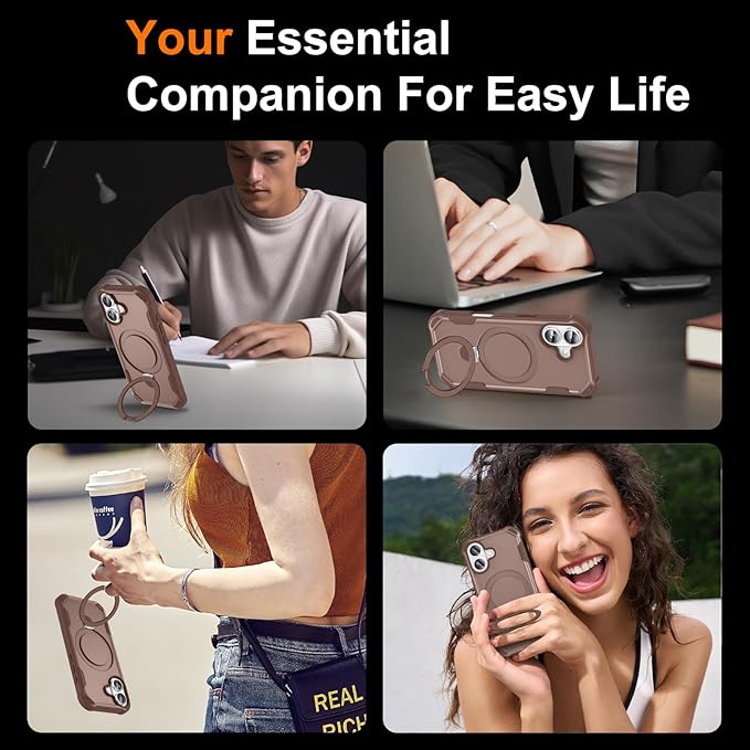 Compatible with iPhone 17 Case with Invisible Magnetic Ring Stand [Compatible with Magnetic] [Military Drop Protection] Shockproof Slim Hard Back Soft Edge Case 6.3 Inch, Khaki