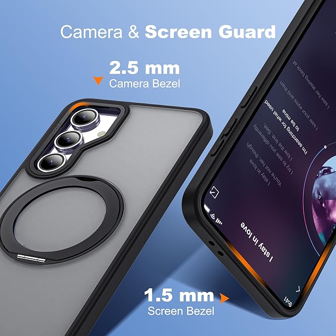 for Samsung Galaxy S23 FE Case with 360° Rotatable Magnetic Ring Stand Compatible with Mag-Safe Military Protection Shockproof Matte Translucent Phone Cases for S23 FE,Black