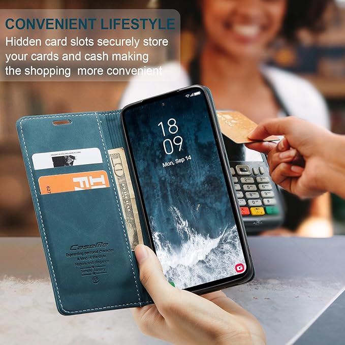 for Samsung Galaxy S23 FE Case, Flip Wallet Leather Case with Card Holder Magnetic Closure Shockproof Kickstand Protective Phone Cases Cover for Samsung S23 FE,Blue-Green