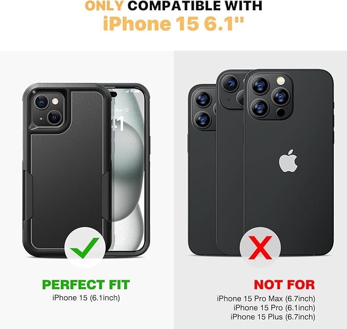 Diaclara Designed for iPhone 15 Case, [with Privacy Screen Protector] [Anti Spy] [Military Grade Drop Protection] Heavy Duty Full-Body Shockproof Phone Case, Black