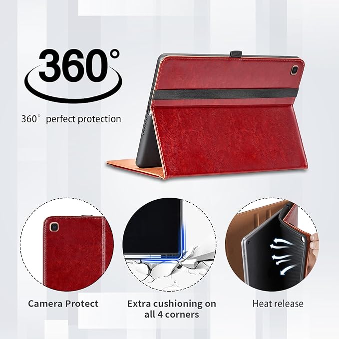 Case for Samsung Galaxy Tab A 10.1 2019 (SM-T510/T515) - PU Leather Business Folio Protective Case with Hand Strap and Pocket, Red