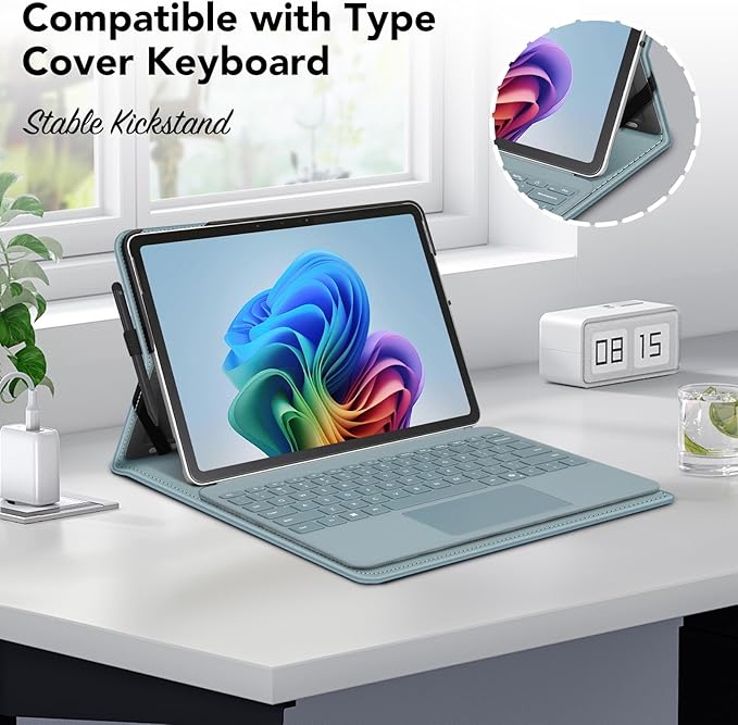 Fintie Case for Microsoft Surface Pro 12 Inch 1st Edition (2025), Multiple Angle Viewing Portfolio Business Cover with Pocket & Stylus Holder, Compatible with Type Cover Keyboard (Ocean Blue)