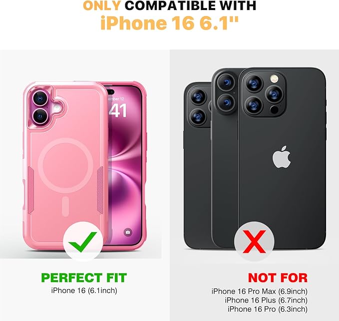 Diaclara Designed for iPhone 16 Case, [with Privacy Screen Protector] [Anti Spy] [Military Grade Drop Protection] Heavy Duty Full-Body Shockproof Phone Case, Magnetic Pink