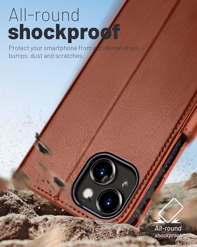 OCASE Compatible with iPhone 15 Wallet Case, PU Leather Flip Folio Case with Card Holders RFID Blocking Kickstand [Shockproof TPU Inner Shell] Phone Cover 6.1 Inch 2023, Brown