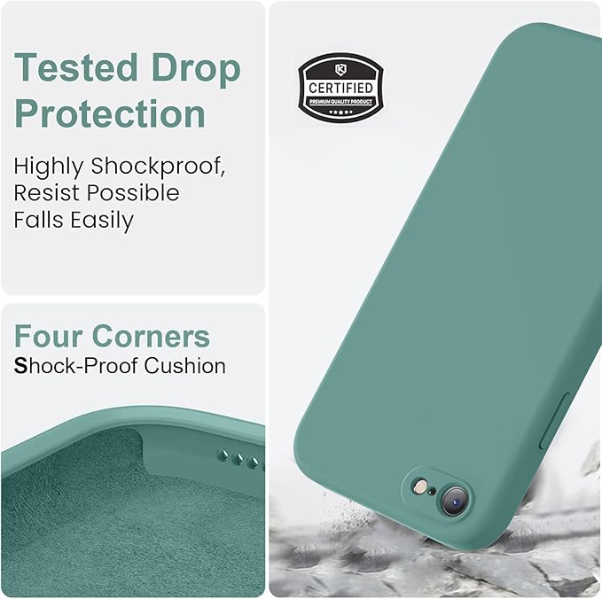 Vooii for iPhone SE Case 2022/3rd/2020,iPhone 8/7 Case, Upgraded Liquid Silicone with [Flat Edges] [Camera Protection] [Soft Anti-Scratch Microfiber Lining] Phone Case for iPhone SE - Pine Green