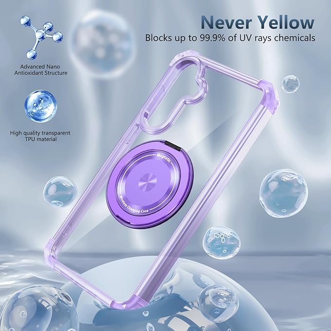 for Samsung Galaxy S24 Case Magnetic Compatible with MagSafe Wireless charging,with 360°Kickstand Ring,for S24 Phone Case with Screen Protector,Military Grade Drop Protection Shockproof Purple