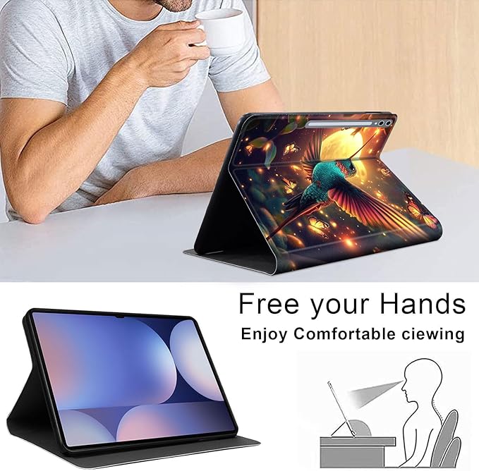 Case for Samsung Galaxy Tab S10 Ultra/Galaxy Tab S9/S8 Ultra 14.6-Inch, Slim PU Leather Stand Cover with Auto Wake/Sleep, Multi-Angle Viewing & Shockproof, Colorful Hummingbird