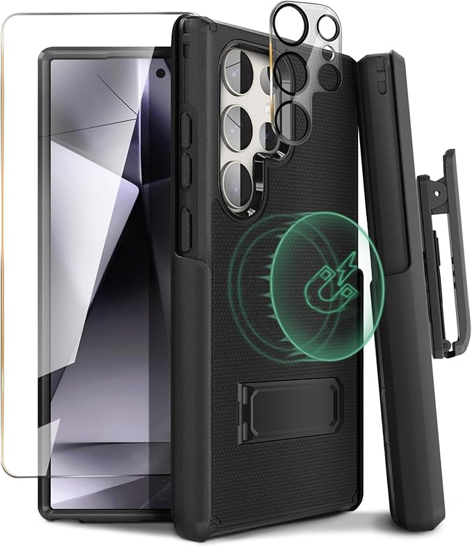 MOTIVE Compatible with Samsung Galaxy s24 Ultra Case with Belt Clip, [10FT Military Grade] with Screen Protector & Camera Lens Protector for s24 Ultra Holster Case 6.8” | Ranger V2 Black