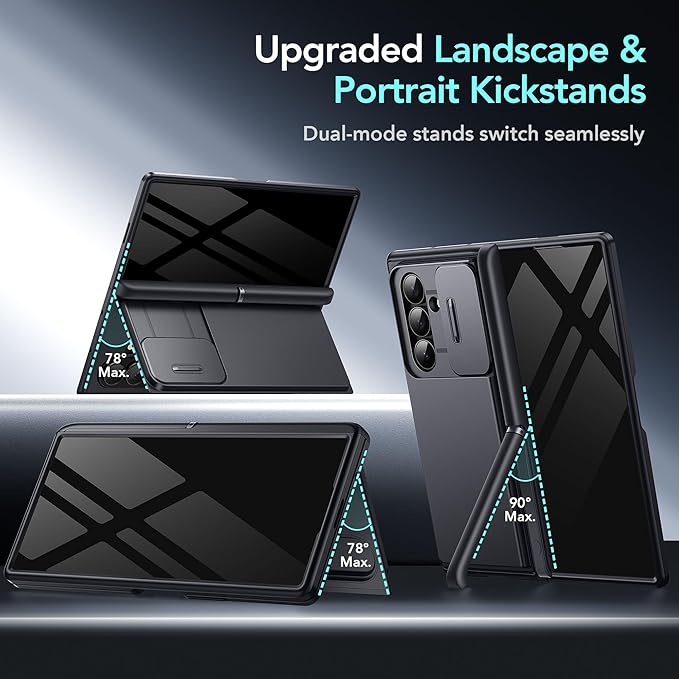 TONGATE Wallet for Galaxy Z Fold 7 Case, 2 Invisible Stands & 4-Card Holder Anti Spy Built-in Privacy Screen Protector & Camera Cover Z7 Hard Phone Case for Samsung Z Fold 7 2025 8",Privacy Black