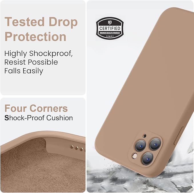 Vooii Compatible with iPhone 11 Pro Max Case, Upgraded Liquid Silicone with [Flat Edges] [Camera Protection] [Soft Anti-Scratch Microfiber Lining] Phone Case for iPhone 11 Pro Max - Light Brown