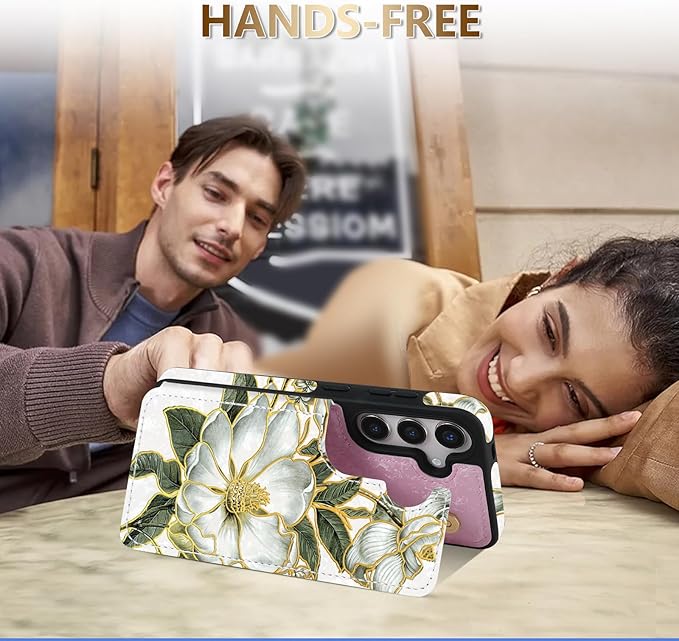 NNH Compatible with Samsung Galaxy S25 Plus Wallet Case with RFID Blocking Card Slots Folio Flip PU Leather Kickstand Double Magnetic Clasp Design Cover for Galaxy S25+(6.7 inch-Magnolia Flowers)